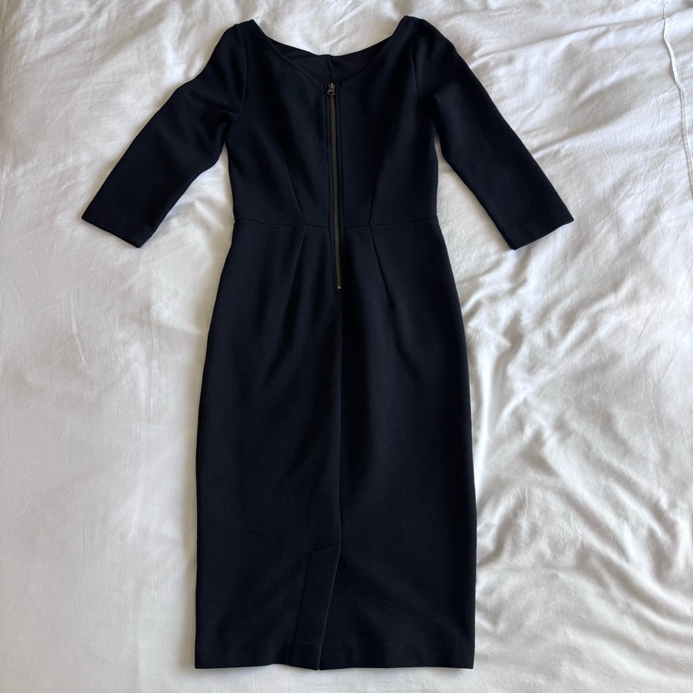 Boden Classic Black Dress 3/4 Sleeve Cotton Blend Midi Work Formal Zip Size 4 - Picture 3 of 16